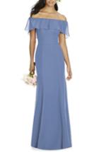 Women's Social Bridesmaids Ruffle Off The Shoulder Chiffon Gown - Blue