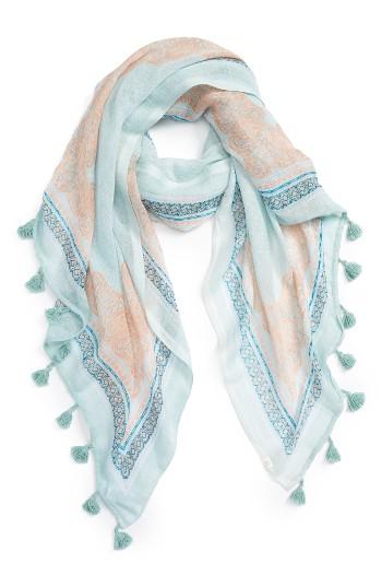 Women's Caslon Framed Waves Tassel Scarf, Size - Blue/green