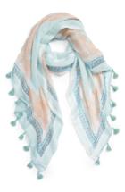Women's Caslon Framed Waves Tassel Scarf, Size - Blue/green