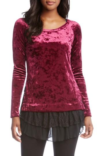 Women's Karen Kane Lace Hem Velvet Top - Red