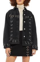 Women's Topshop Piercing Detail Denim Jacket Us (fits Like 0-2) - Black