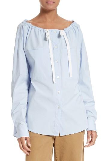 Women's Theory Magena Drawstring Neck Stretch Cotton Top