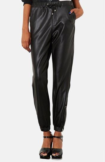 Topshop Faux Leather Track Pants Womens