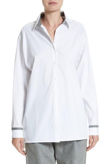 Women's Lafayette 148 New York Jessie Crystal & Chain Trim Blouse