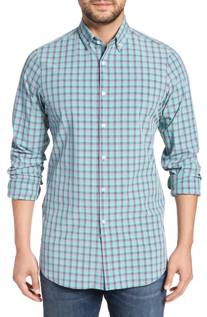 Men's Mizzen+main Jones Multicheck Performance Sport Shirt, Size - Green