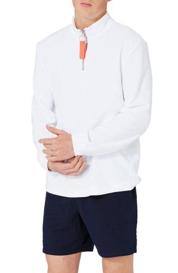 Men's Topman Terry Quarter Zip Track Top, Size - White