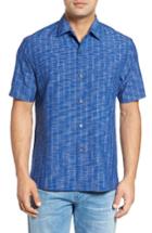 Men's Tommy Bahama Seismic Stripe Regular Fit Silk Camp Shirt - Blue