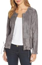 Women's Kut From The Kloth Lace-up Peplum Faux Suede Jacket - Grey