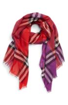 Women's Burberry Rainbow Giant Check Wool & Silk Scarf, Size - Pink