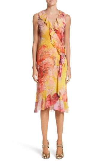 Women's Fuzzi Print Tulle Ruffle Wrap Dress - Yellow