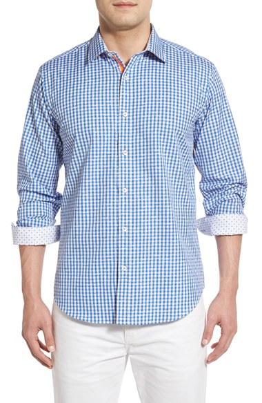 Men's Bugatchi Classic Fit Check Jacquard Sport Shirt - Blue