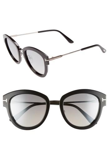 Women's Tom Ford Mia 55mm Cat Eye Sunglasses - Shny Blk/ Lgt Ruth/ Smke Mrr