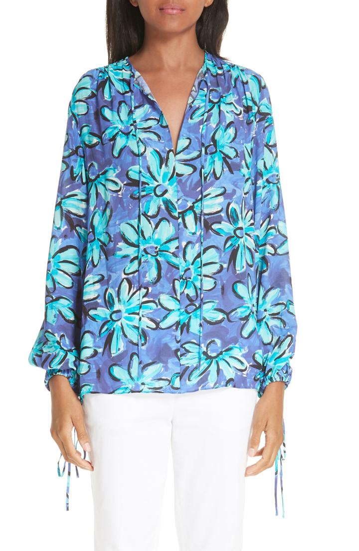 Women's Michael Kors Daisy Print Silk Georgette Blouse - Green