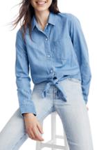 Women's Madewell Tie Front Denim Shirt, Size - Blue