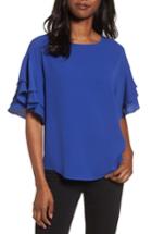 Women's Pleione Double Ruffle Sleeve Blouse, Size - Blue