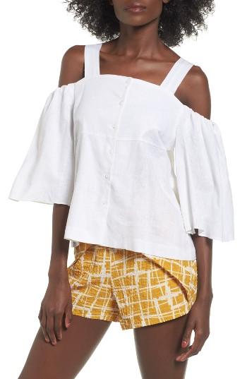 Women's J.o.a. Cold Shoulder Button-down Top - White