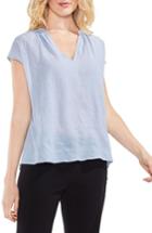 Women's Vince Camuto Crinkle Cotton V-neck Blouse, Size - Blue