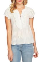 Women's Cece Lace Up Ruffle Stripe Cotton Blouse