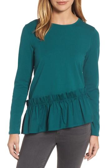 Petite Women's Halogen Ruffle Hem Tee, Size P - Blue/green
