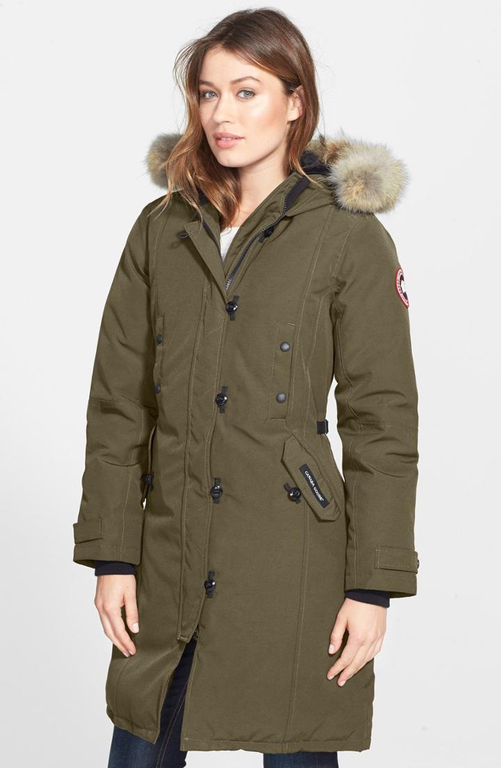 Women's Canada Goose Kensington Slim Fit Down Parka With Genuine Coyote Fur Trim (14-16) - Green