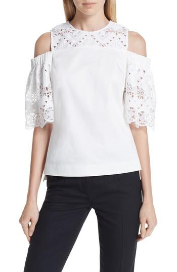 Women's Ted Baker London Taluah Mixed Lace Cold Shoulder Blouse - White