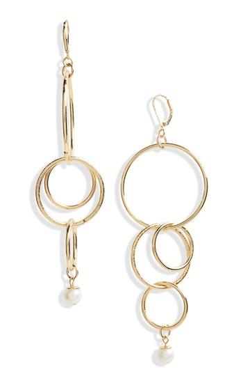 Women's Canvas Multi Linked Imitation Pearl Hoop Earrings