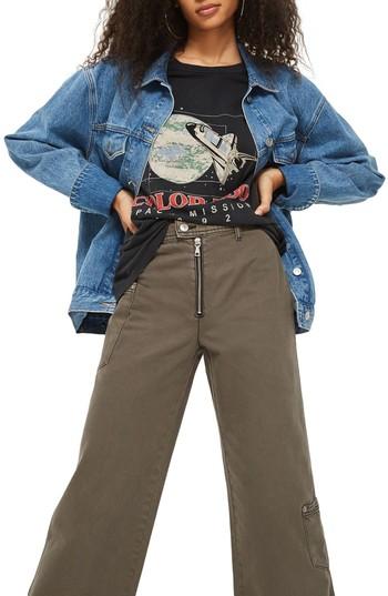 Women's Topshop Wide Leg Crop Utility Jeans X 30 - Green