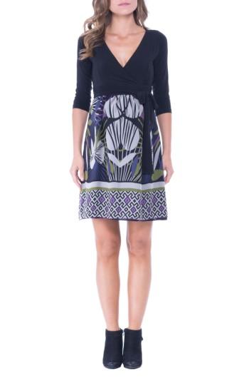 Women's Olian Print Silk & Jersey Surplice Maternity Dress - Black