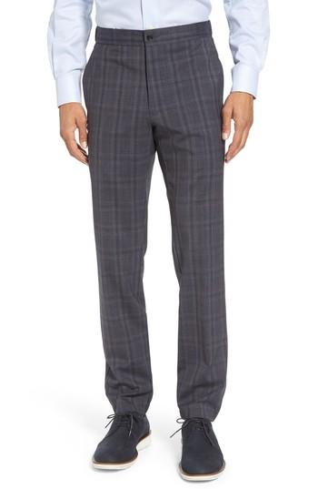 Men's H Hybrid Flat Front Plaid Stretch Wool Trousers R - Blue
