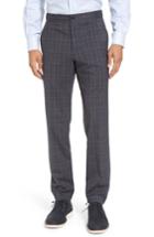Men's H Hybrid Flat Front Plaid Stretch Wool Trousers R - Blue