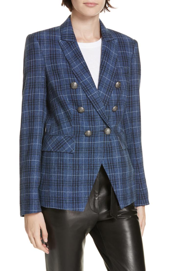 Women's Veronica Beard Miller Wool Blend Plaid Dickey Jacket - Blue
