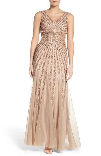 Women's Adrianna Papell Embellished Mesh Fit & Flare Gown - Pink