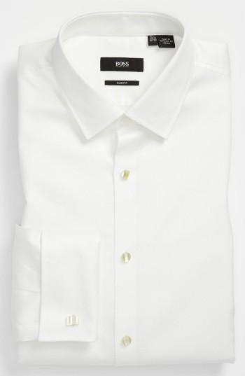 Men's Boss Jameson Slim Fit Diamond Weave French Cuff Tuxedo Shirt R - White