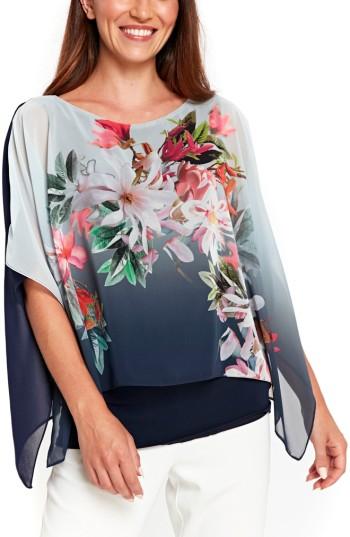 Women's Wallis Ombre Floral Overlay Top - Blue