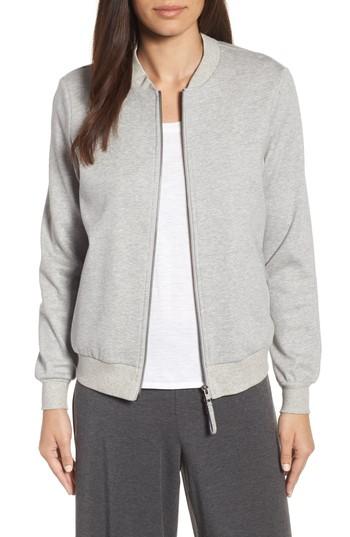 Women's Eileen Fisher Knit Bomber Jacket, Size - Grey