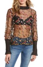 Women's Endless Rose Embroidered Mesh Top - Black