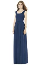 Women's Alfred Sung Pleat Chiffon Knit A-line Gown With Belt - Blue