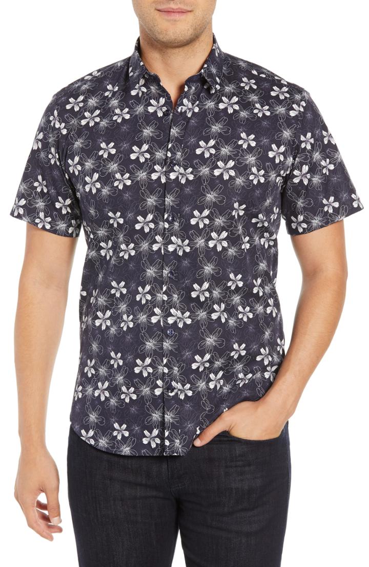 Men's Jared Lang Trim Fit Floral Sport Shirt - Black