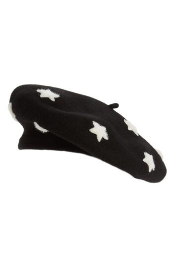 Women's Helene Berman Stars Wool Beret - Black