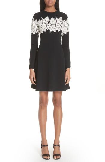 Women's Valentino Lace Stripe Knit Dress - Black