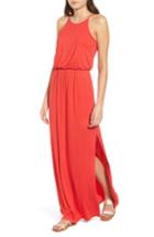 Women's High Neck Maxi Dress - Red