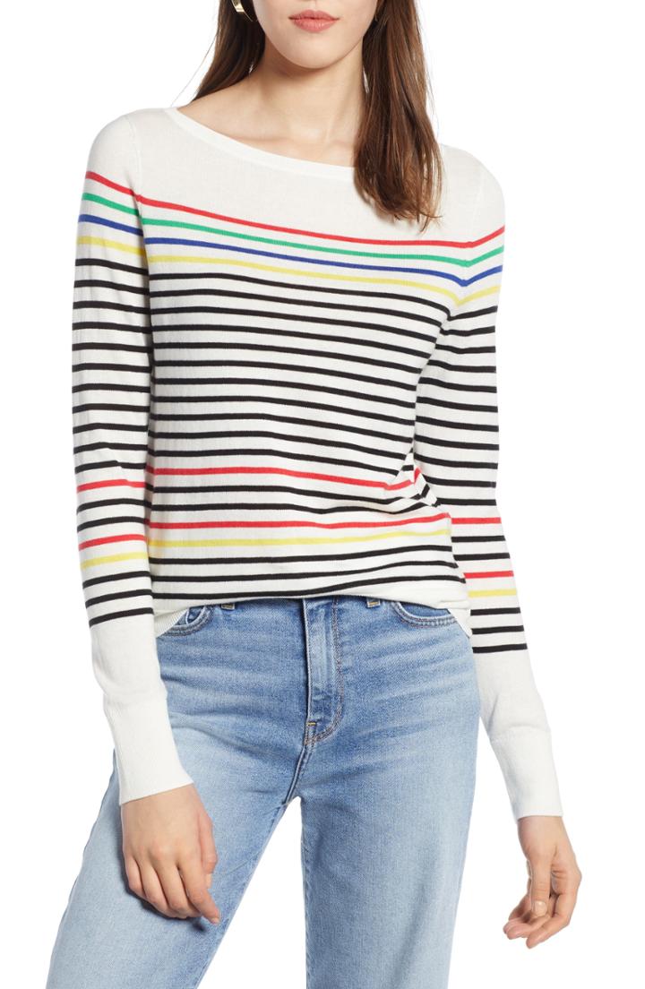Petite Women's Halogen Bateau Neck Sweater, Size P - Ivory
