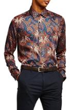 Men's Topman Slim Fit Floral Print Shirt - Blue