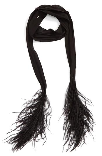 Women's Saint Laurent Silk Neck Tie With Ostrich Feathers, Size - Black