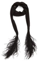Women's Saint Laurent Silk Neck Tie With Ostrich Feathers, Size - Black