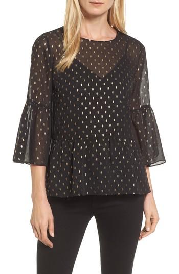 Women's Haogen Metallic Dot Ruffle Blouse - Black