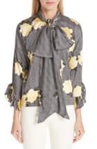 Women's Ganni Calla Stretch Silk Tie Neck Blouse Us / 34 Eu - Black