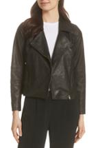 Women's Eileen Fisher Leather Moto Jacket - Black
