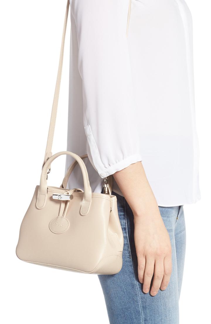 Longchamp Mini Roseau Leather Crossbody Bag - Ivory