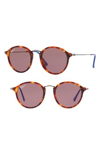Women's Ray-ban 52mm Polarized Round Sunglasses - Red Havana